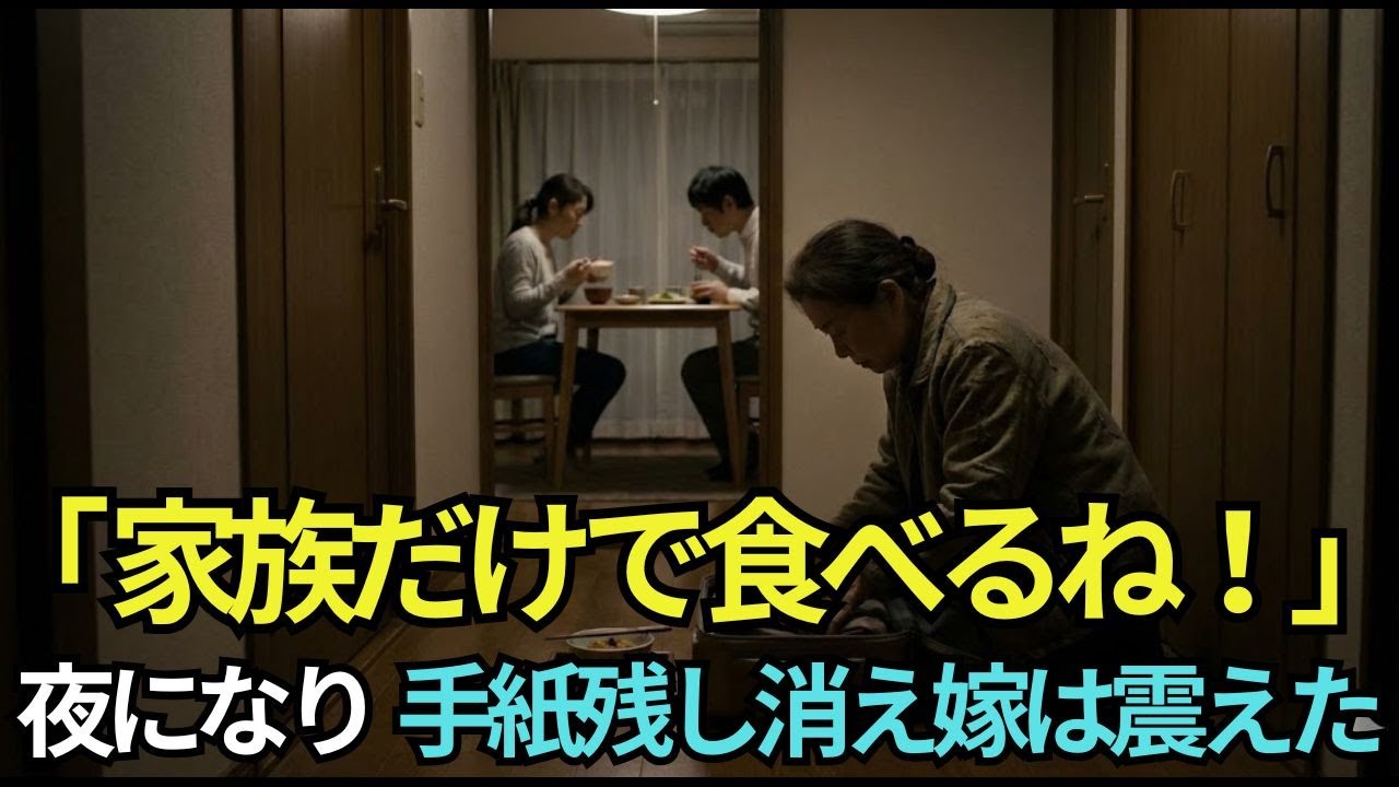 「家族だけで食べるので」私のご飯を廊下に置く嫁、何も言わない息子。その夜、私は荷物をまとめると姿を消した→翌朝、残された手紙に嫁は震え上がることに【シニアライフ】【60代以上の方へ】