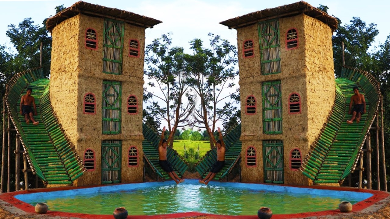 91M in 6 years: Bamboo Water Slide Around House And Build Big Swimming Pool (full)