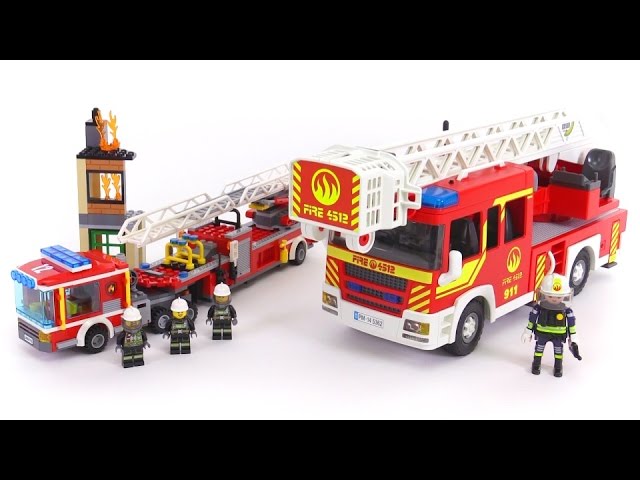 Koe scheiden ik ben gelukkig LEGO vs. Playmobil! Fire ladder trucks compared - YouTube