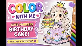 Girl Colors Cute Birthday Princess Cake Printable | Coloring Book Activity screenshot 5