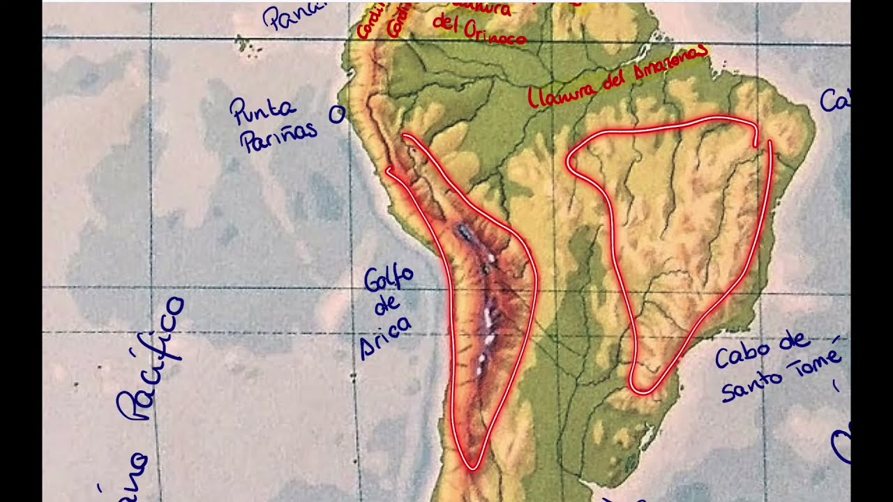 Mapa físico de América del Sur (parte I) Geografía 1º ESO