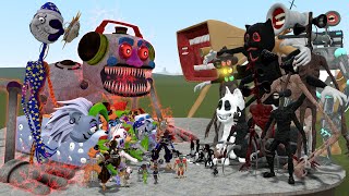 ALL FNAF SECURITY BREACH AMALGAMATIONS VS ALL SIREN HEAD AND CARTOON CAT AMALGAMATIONS In Garrys Mod