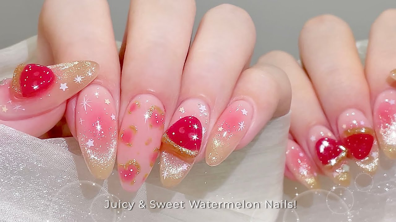 귀욤뽀짝,,🥹달달한 워터멜론 네일!🍉✨ | 수제 과일 파츠 만드는 방법!🫶🏻 | 수박네일 | 셀프네일 | 네일튜토리얼 | asmr