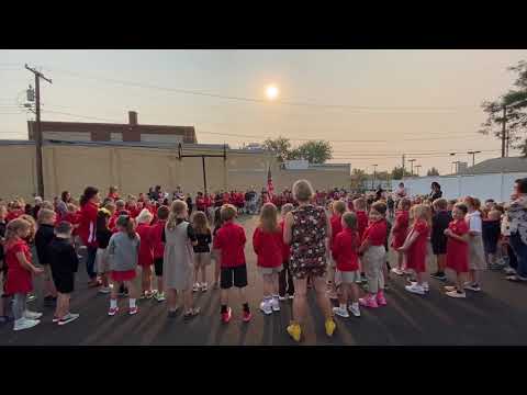 Trinity Elementary West students tribute to 9/11. #neverforget #titanstrong