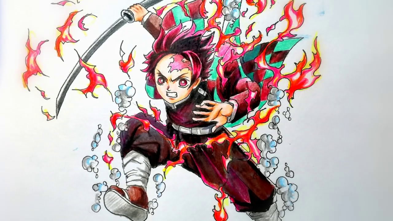 Hướng dẫn cách Vẽ tranh anime thanh gươm diệt quỷ bằng màu nước