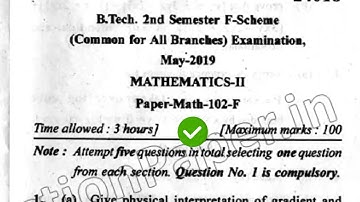 2019 Mdu BTec 2nd Sem Mathematics Question Paper