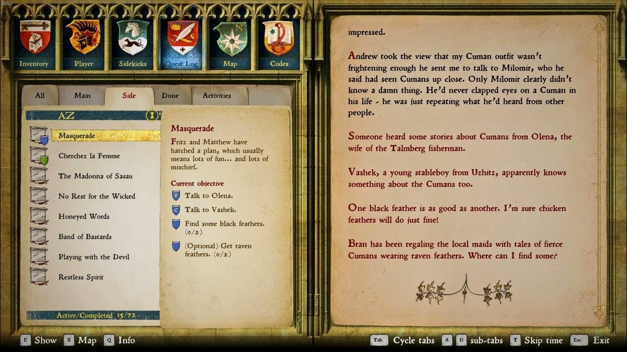 Kingdom Come Deliverance Masquerade Quest Log Entries YouTube