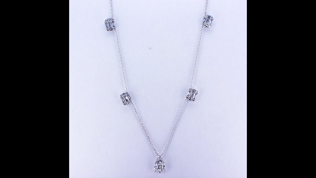 1.20CT F SI 18K White Gold Diamond Necklace 7 Sections and 18'' chain