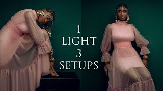 3 EASY STUDIO PHOTOGRAPHY SETUPS WITH 1 LIGHT  || Behind The Scenes