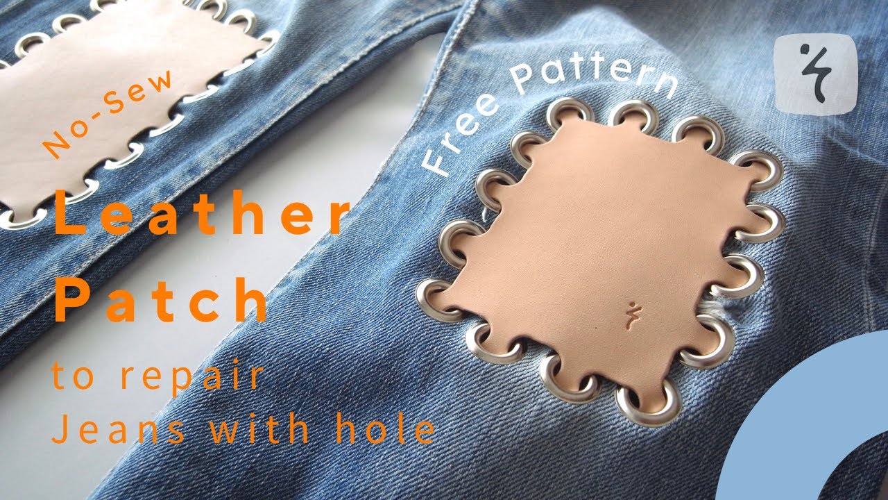 Making No-Sew Leather Patch to repair Jeans with hole (Free PDF pattern)  ｜Simplified version 
