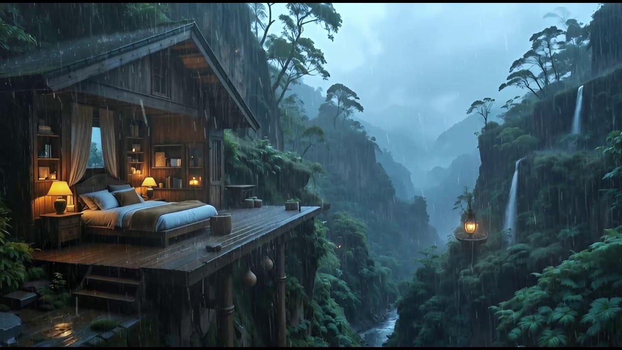 Calm Your Mind with Rain 🌲 Soft Rain on Forest Cabin Roof for Sleep & Anxiety Relief