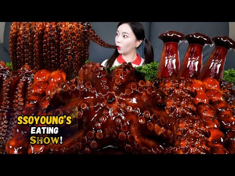 Ssoyoung S Seafood Mukbang Eating Giant Octopus Fire Noodles Enoki Mushrooms Korean ASMR
