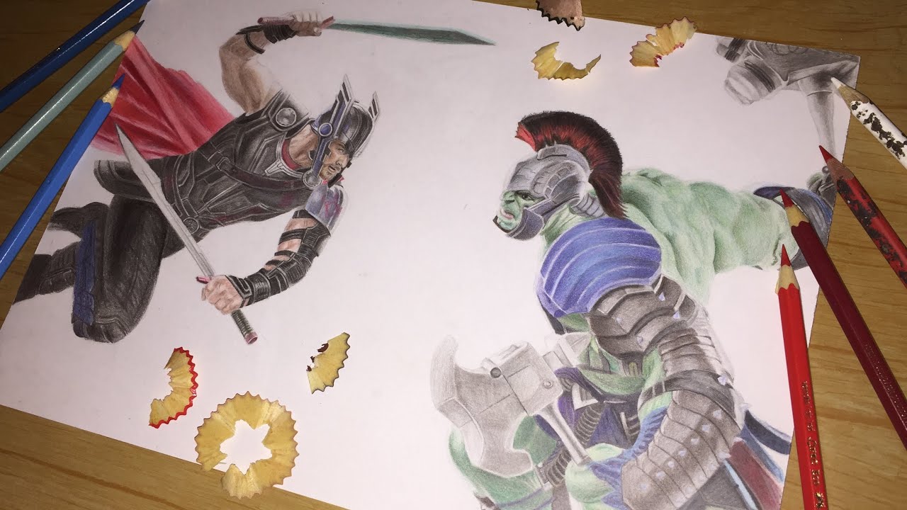 hulk vs thor drawings