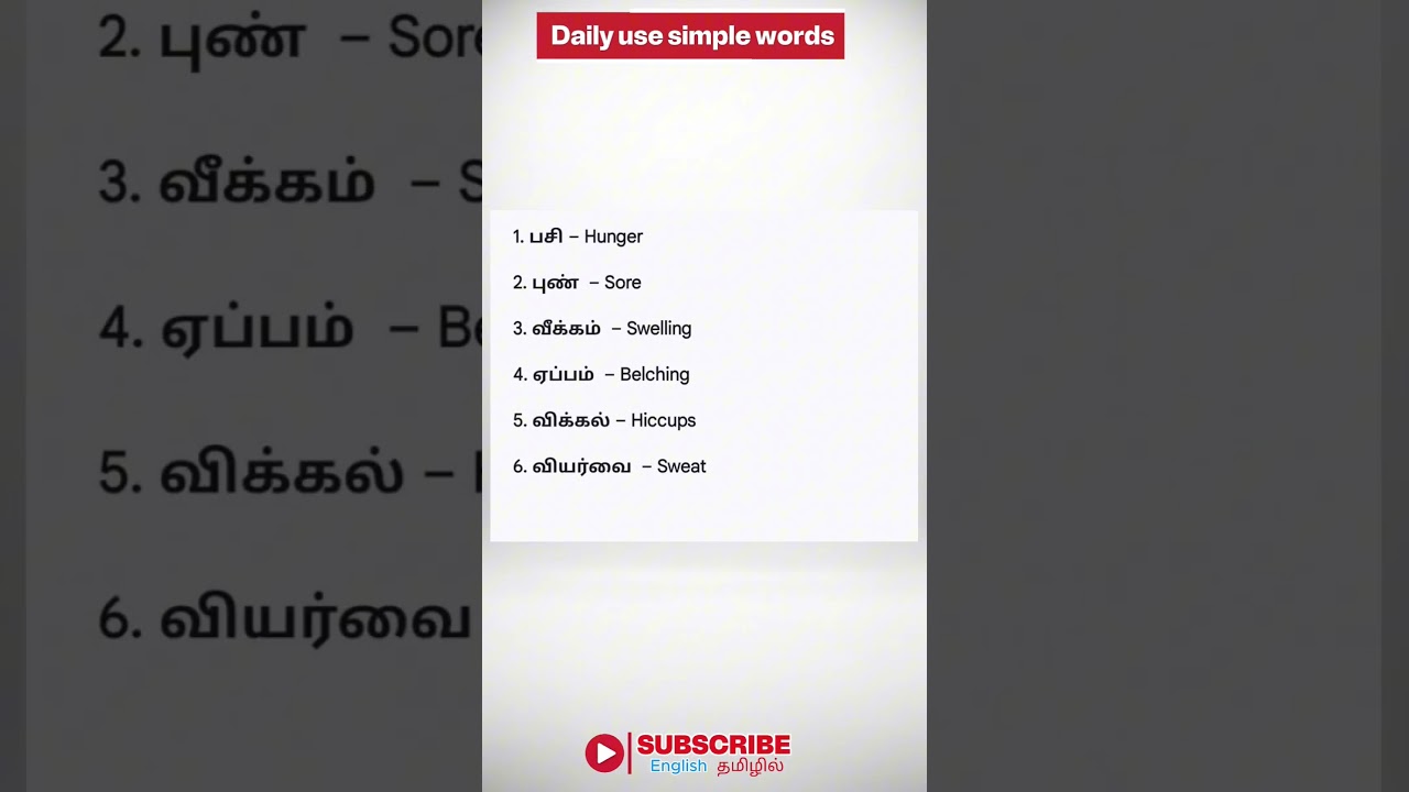 Daily use English words with Tamil meaning 