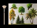 How to paint trees with fan brush -  Acrylic lesson