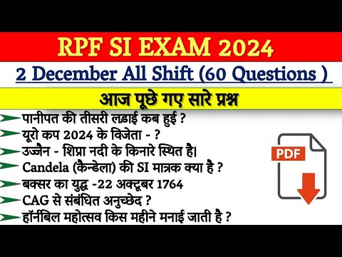 RPF SI TODAY ALL SHIFT (1ST+2nd+3rd) Paper analysis (60 Questions) /RPF SI EXAM ANALYSIS 2024