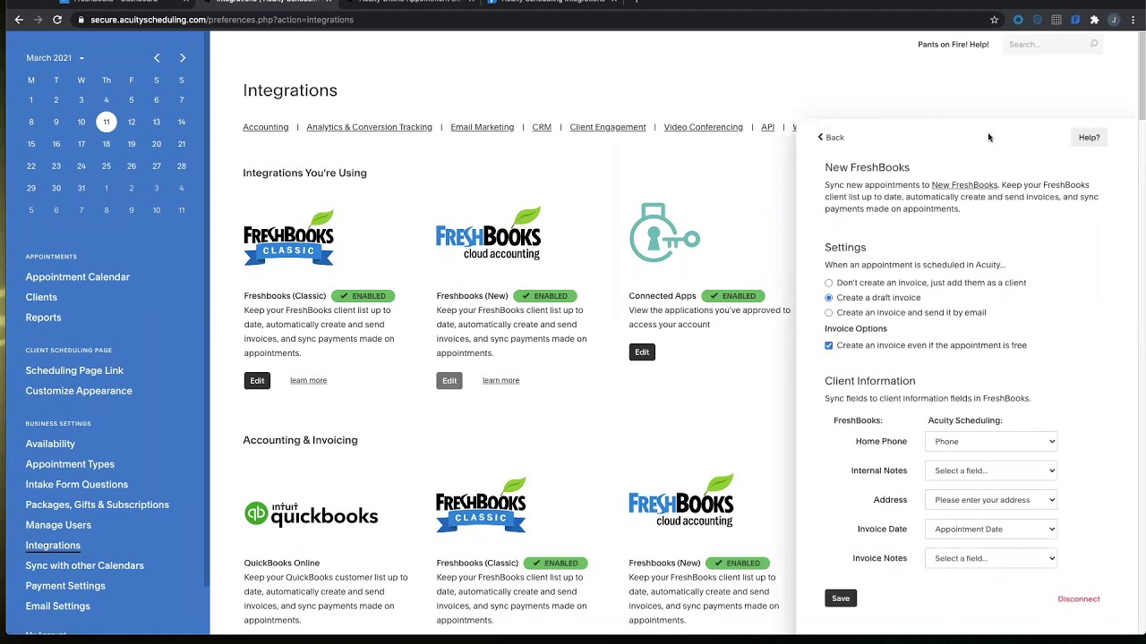 Integrating Freshbooks with Acuity.