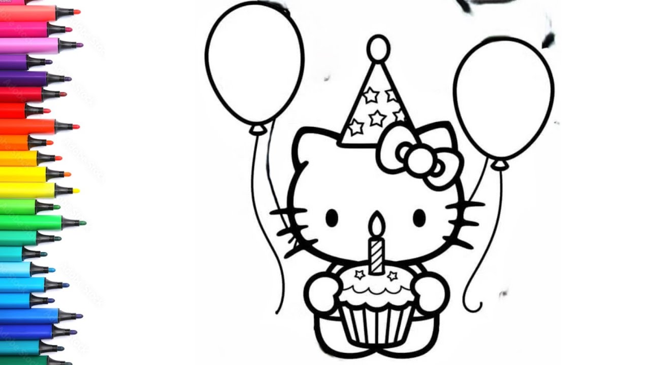Hello Kitty Holding a Cupcake Drawing, Painting & Colouring for Kids and Toddlers_ Children Art 