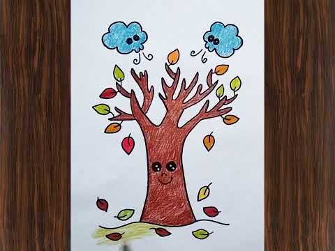 تعليم الرسم والتلوين للأطفال كيف ترسم شجرة الخريف         