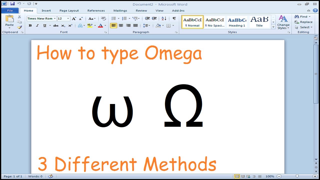 How to type Omega symbol Microsoft Word