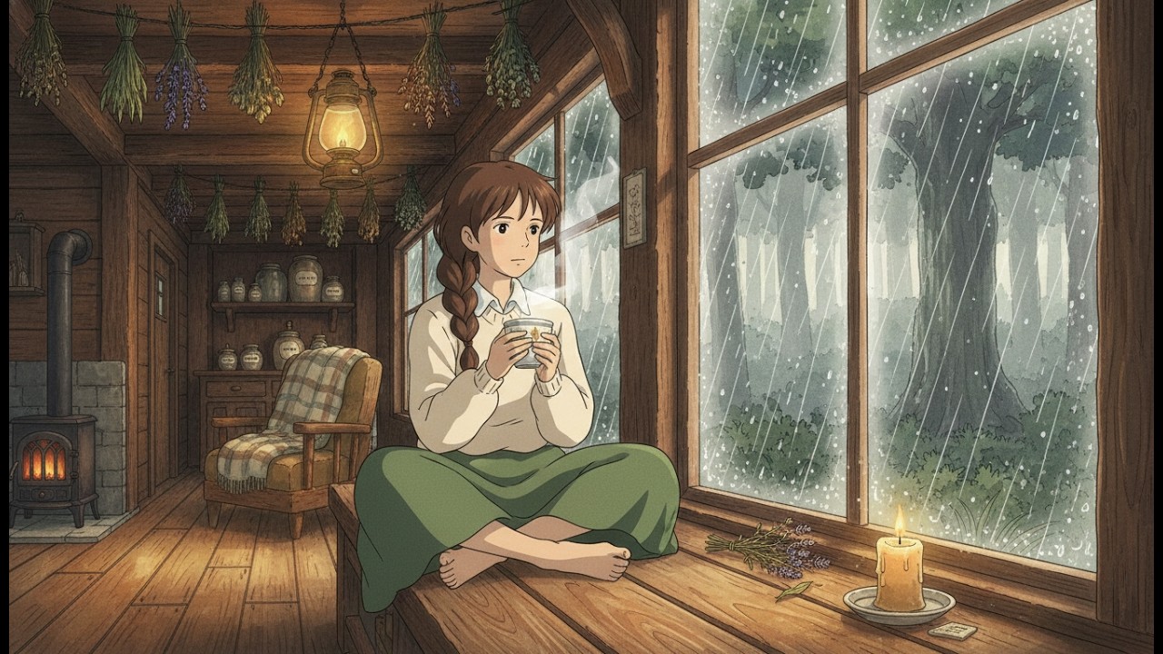 A Rainy Day in the Cozy Treehouse 🌧️ | Ghibli-Style video | Cozy Ghibli ...