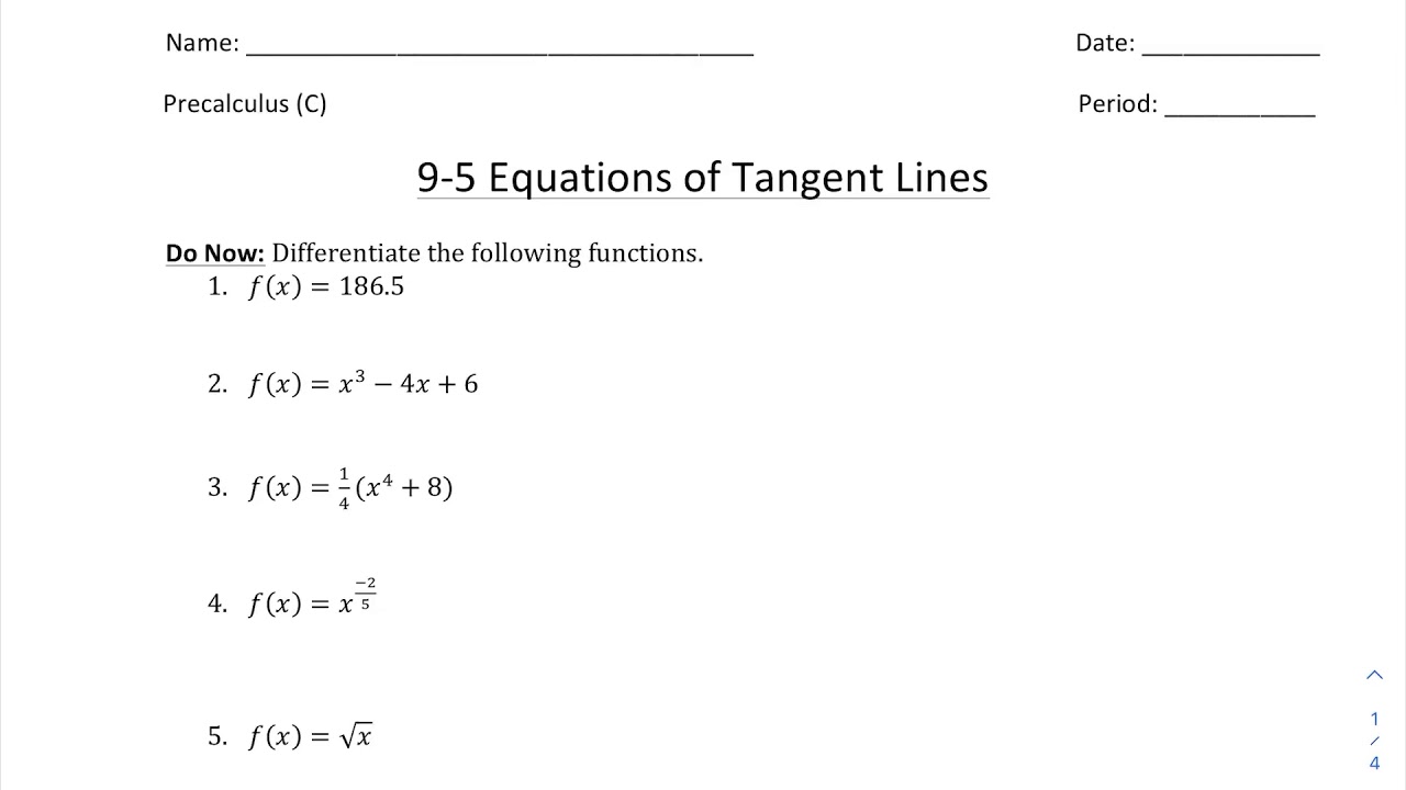 equations of tangent lines common core geometry homework answers