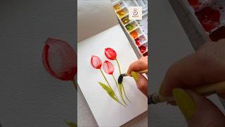 Painting red tulips in watercolors #wocol #shorts