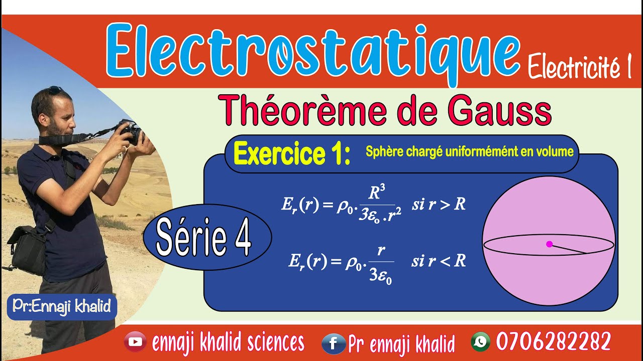 Théorème de Gauss  champ créé par une sphère chagée uniformément exercice 1 série 4