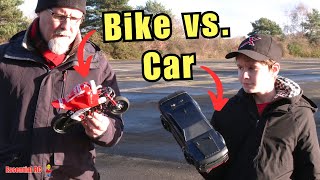 Rc Motorbike Vs Rc Car ! With A Few Bumps And Crashes...