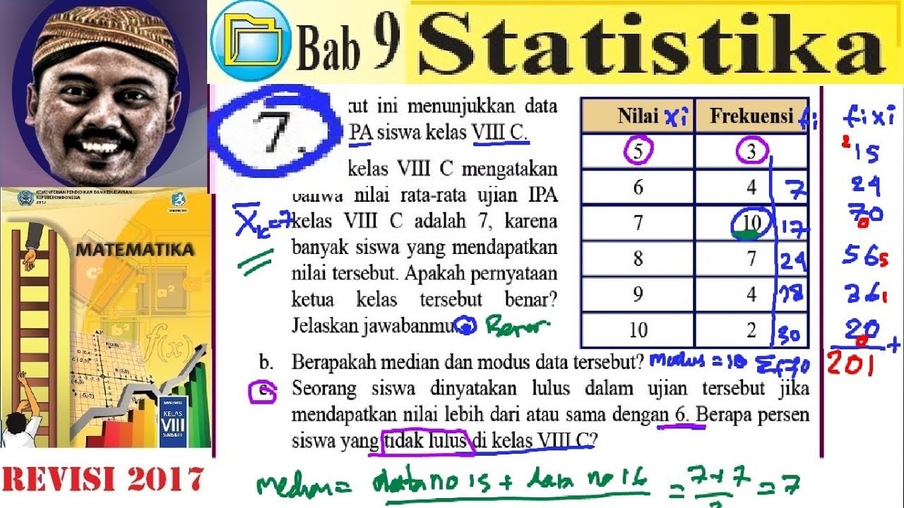 statistika matematika smp kelas 8 bse k13 rev 2017 lat 9 3 no 7 mean median modus