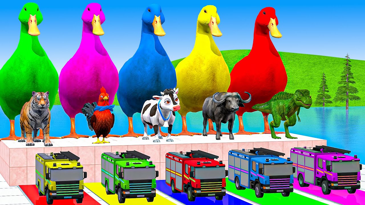 Long Slide Game With Cow Elephant Gorilla Hippopotamus Tiger - 3d Animal Game - Funny 3d Animals