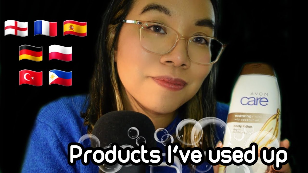 ASMR SKINCARE PRODUCTS IN DIFFERENT LANGUAGES (Soft Speaking & Fast Tapping on Empties) 🧼🧽