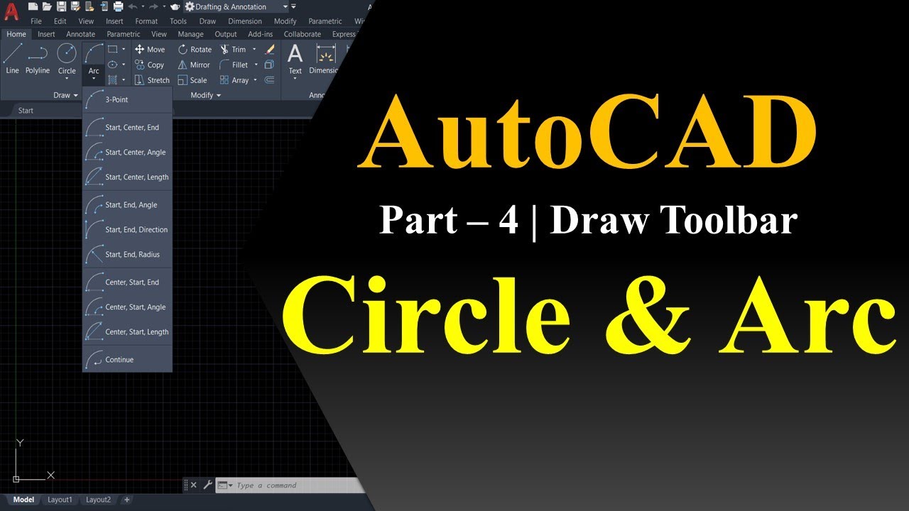 AutoCAD Tutorial | PART 4 - How to draw Circle and Arc command in ...