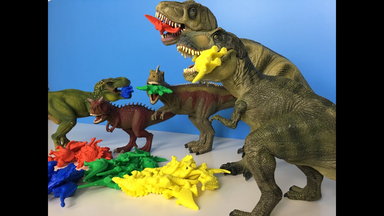 T Rex EATS DINOSAUR/LEARN DINOSAUR NAMES/Sorting Learning Colours - YouTube