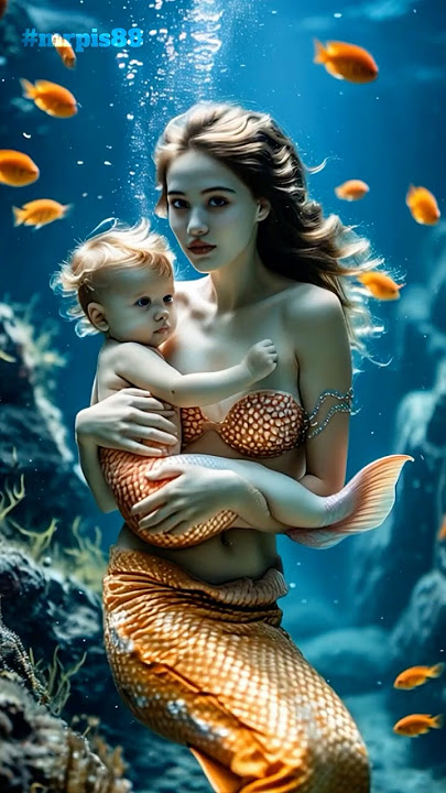 Mermaid and cute baby with healing style in the ocean #nature #animals #douyin