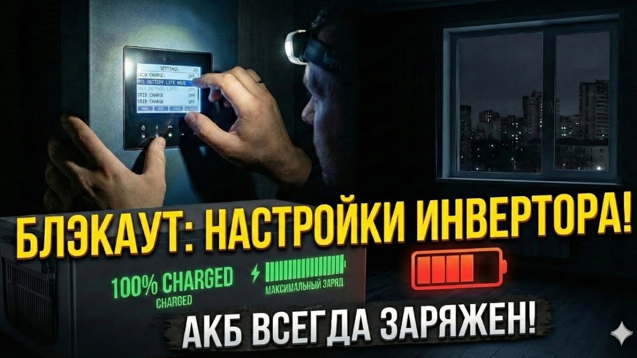 СРОЧНО! Включи ЭТУ настройку инвертора в БЛЭКАУТ! Как держать АКБ всегда заряженным! 