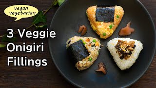 How to make 3 veggie Onigiri rice balls, vegan and vegetarian Japanese recipes ideas