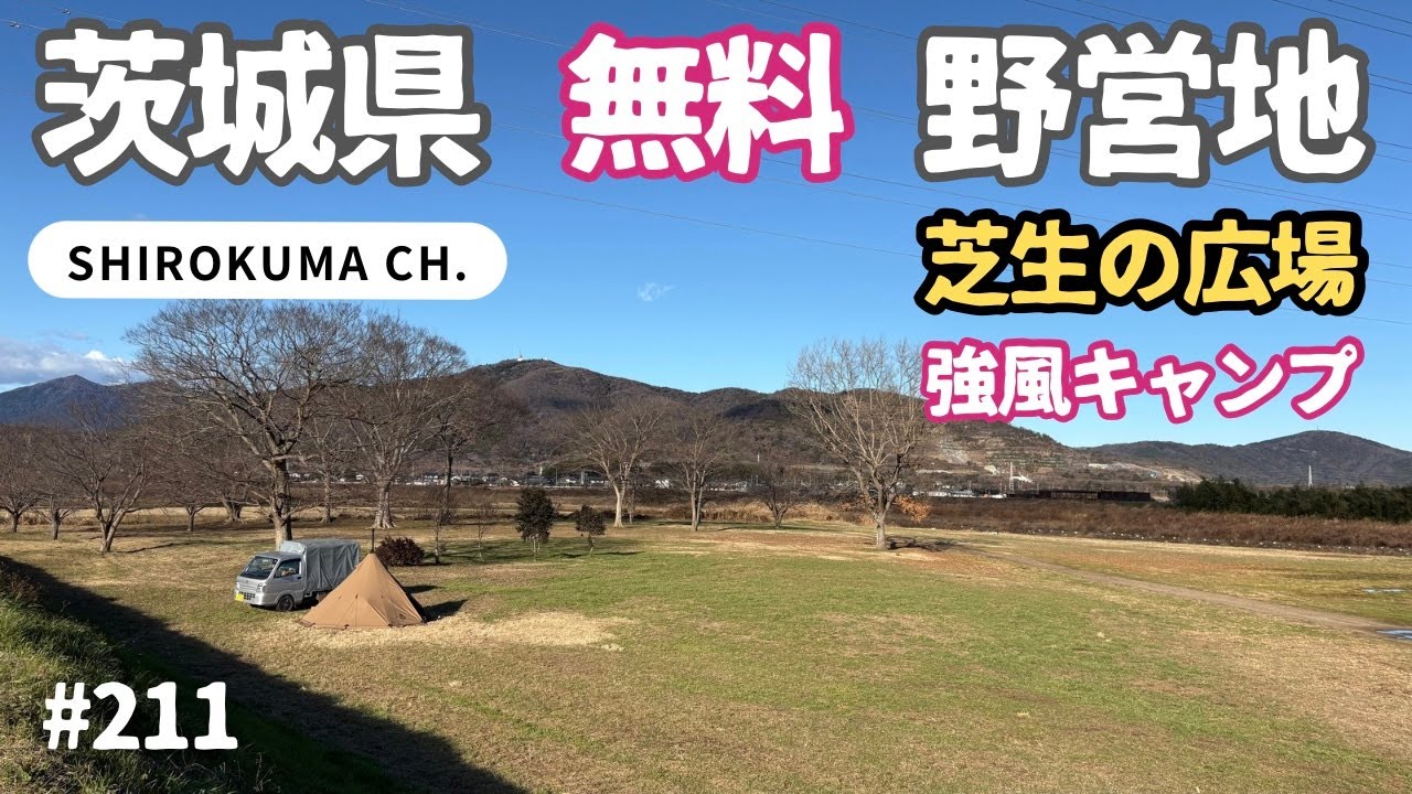 【無料キャンプ】茨城県 芝生の広場で強風キャンプ 2025年12月 #211 HD 1080p