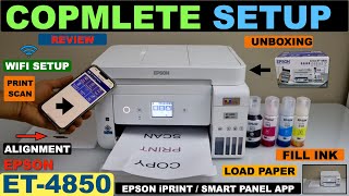 epson ecotank et-4850 setup, fill ink tank, load paper, wireless wifi setup, print & scan, review.