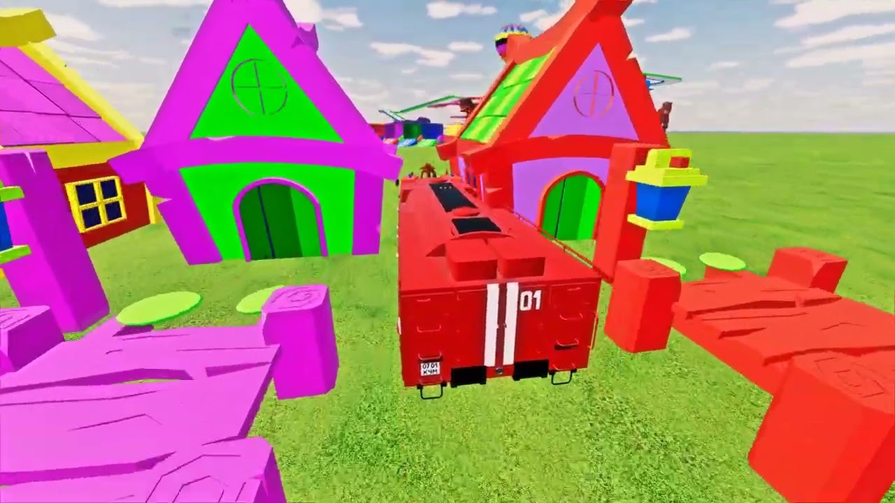 BIG FIRE TRUCK CHALLENGE on the COLORFUL TRACK!!!