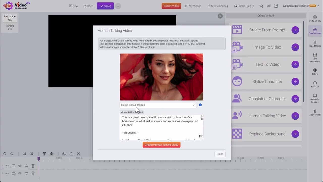 VideoExpress 2.0: Создание видеороликов с говорящим человеком