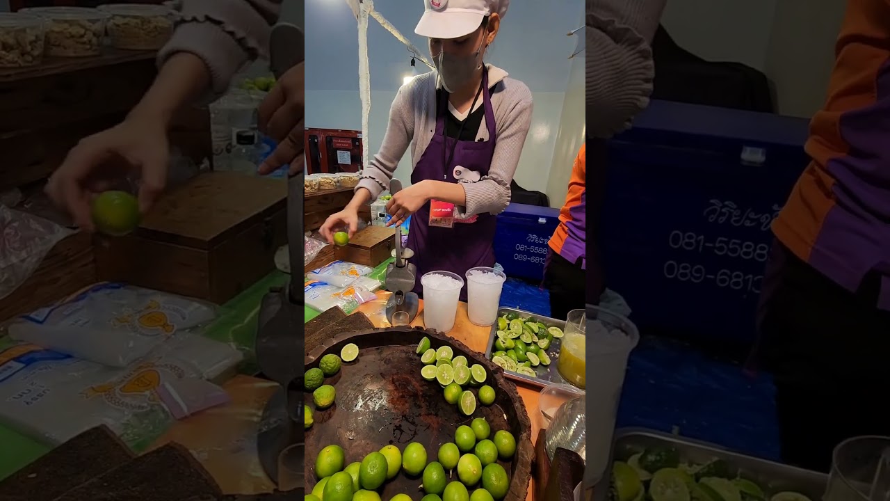 Sugarcane juice mixed with lemon juice #shorts #thaifood #drink
