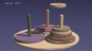 solving 9-disc Tower Of Hanoi puzzle in time-lapse