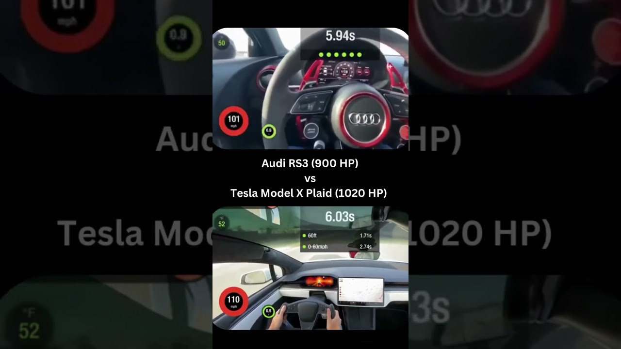 Drag Race Audi RS3 900 HP vs Tesla Model X Plaid 1020 HP