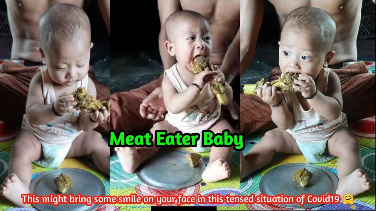 Meat eater baby Toddler eating big meat piece This will bring some smile in your face 🤗