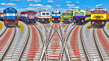 EIGHT TRAINS RUNNING ON HIGH SPEED AT BUMPY FORKED RAILROAD TRACKS -:- BeamNG.Drive |Train simulator