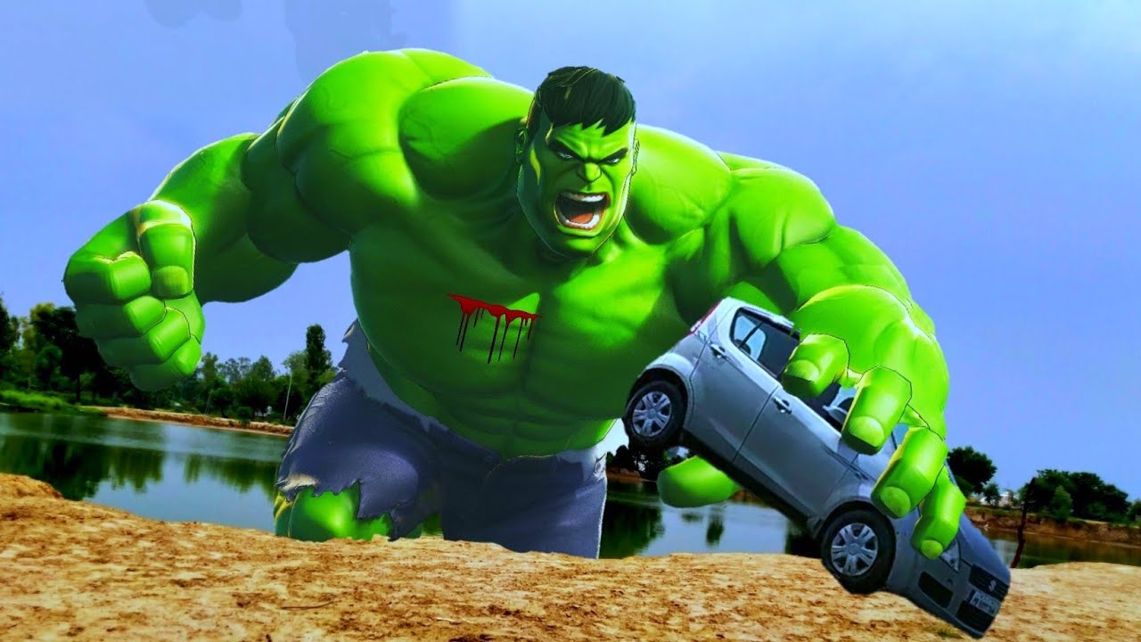 skinny Hulk vs car in real life/fat hulk smash transformation.