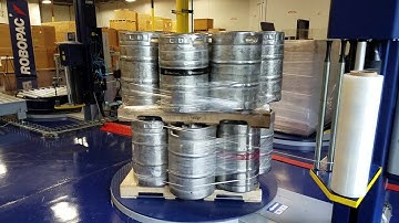Rotoplat 708 stretch wrapper - variable roping device - double stacked kegs -Robopac USA