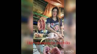 Expert Female Butcheress Beautiful Smart Butcheress Chopping Chickens Proffessional Butcheress