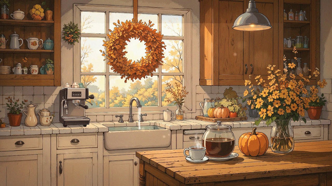 Cozy Autumn Kitchen☕ Autumn Coffee 🍂 Lofi Chill Beats to Relax & Focus ...